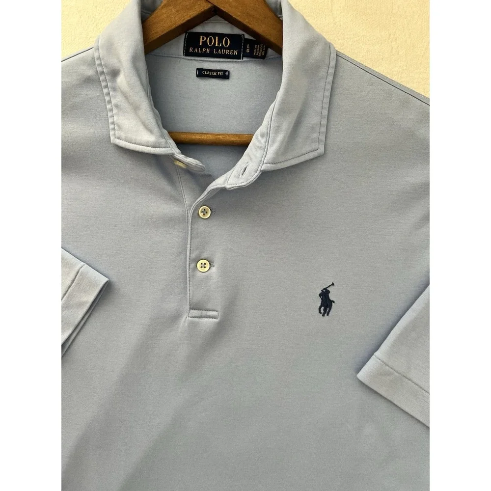 Polo Ralph Lauren Men's Classic Fit Polo Shirt Blue Short Sleeve Large 100% Cott